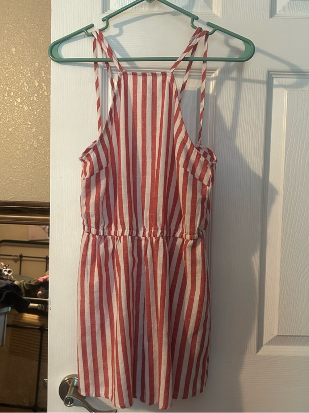 100% cotton summer short romper red and white striped size xs